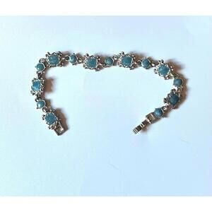 Vintage Silver Tone Blue Link Bracelet – 7.5" Retro Statement 1980's Jewelry